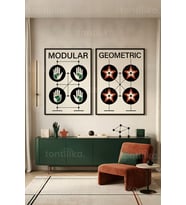 Modern Geometrik Sanat 2'li Ahşap Çerçeveli Tablo Seti
