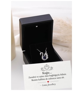 Işıklı Kolye Kutulu Gümüş Kuğu Swan Kalp Kolye - 925 Ayar Gümüş Kolye