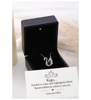 Işıklı Kolye Kutulu Gümüş Kuğu Swan Kalp Kolye - 925 Ayar Gümüş Kolye