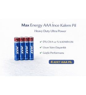 Max Energy AAA İnce Kalem Pil 1.5V R03 Heavy Duty Ultra Power 4 lü 1 Paket