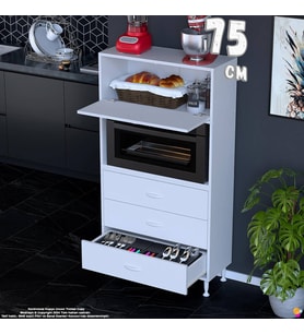 Eliusta Nola 75 cm Fırın Dolabı Üstü Kapaklı 3 Çekmeceli Çok Amaçlı Mutfak Kiler Banyo Dolabı 75x150x32 cm