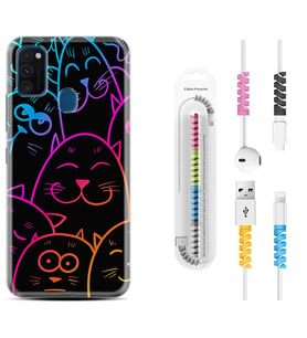 Samsung M21 M22 M23 M30 M31S M32 Kılıf Kablo Koruma Spiral Silikon Neon Cats 1790