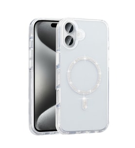 Apple iPhone 16 Plus Uyumlu Kılıf Taşlı Tasarım M-safe Şarj Özellikli Zore Koment Silikon Kapak (Gümüş)
