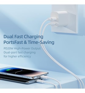 Lexroo QC Hızlı Şarj Fonksiyonlu Çift Bağlantı USB-A+USB-C 20W PD Şarj Adaptörü, Beyaz