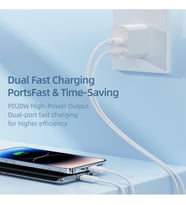 Lexroo QC Hızlı Şarj Fonksiyonlu Çift Bağlantı USB-A+USB-C 20W PD Şarj Adaptörü, Beyaz