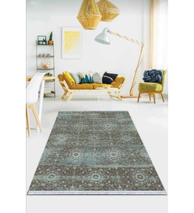 Mavi Vintage Dokuma Pamuk Tabanlı Kaymaz Kilim KLM049