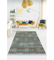Mavi Vintage Dokuma Pamuk Tabanlı Kaymaz Kilim KLM049