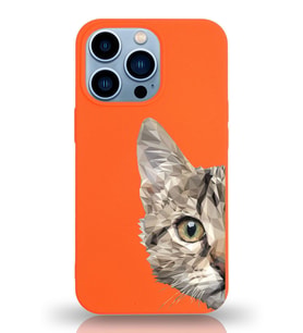 Apple iPhone 13 Pro Max Uyumlu Lansman Kılıf Catface Tasarımlı İçi Kadife Kapak-Turuncu (Şeffaf)