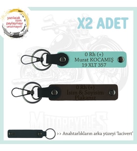 Motor Severlere, İsim Plaka ve 0 Rh (+) Kan Grubu Yazılı x2 Anahtarlık, Anı, K Kahve-Turkuaz-Laci (Çok Renkli)