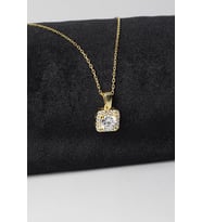 Tektaş Kare Model Zirkon Taşlı 925 Ayar Baget Model Gümüş Kolye (Gold)