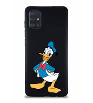 Samsung Galaxy A51 Soft Premier Kapak Donald Duck-C Tasarımlı Silikon Kılıf - Siyah (Şeffaf)