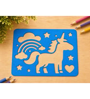 3D Baskı Unicorn ve Gökkuşağı Çizim Şablonu - Desen Kalıbı - Mavi
