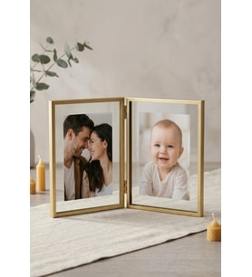 İKİLİ GOLD KENARLI METAL ÇERÇEVE ÖNÜ CAMLI 25*20 CM