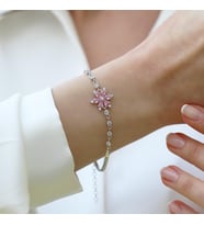 Pembe Zirkon Taşlı Lotus Çiçeği Gümüş Bileklik