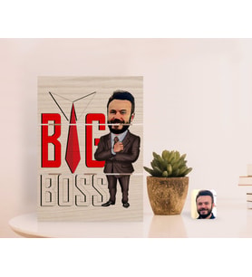BK Gift Kişiye Özel Erkek Big Boss Karikatürlü Otantik Masaüstü Ahşap Palet Çerçeve-4 (Beyaz)