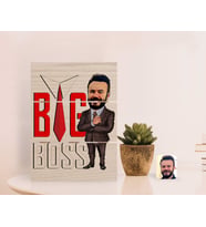 BK Gift Kişiye Özel Erkek Big Boss Karikatürlü Otantik Masaüstü Ahşap Palet Çerçeve-4 (Beyaz)