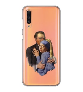 Samsung Galaxy A70 Uyumlu Van Gogh & İnci Küpeli Kız Tasarımlı Şeffaf Telefon Kılıfı