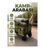 9 cm Kalın Tekerlekli Frenli Katlanabilir Kamp ve Piknik Taşıma Arabası