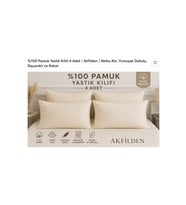 %100 Pamuk Krem Yastık Kılıfı 4 Adet Yumuşak Dokulu Nefes Alan