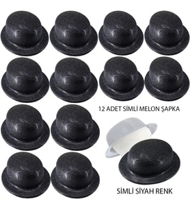 Siyah Renk Simli Melon Yuvarlak Parti Şapkası 12 Adet