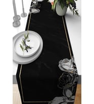 Siyah Çiçekli Desen Premium Masa Örtüsü Runner RNR447