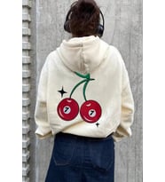 Kiraz 7 Baskılı Oversize Sweatshirt (Bej)