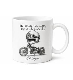 Motosiklet Sevdalılarına Kask ve Motor Çizimli Esprili Kupa Bardak Hediye