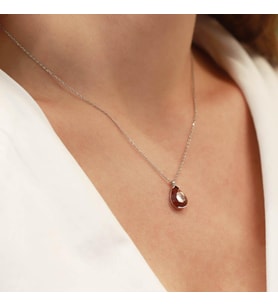 Garnet Taşlı Damla Model Gümüş Kolye