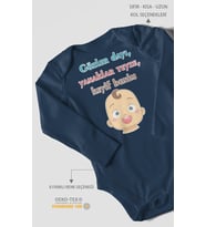 Gözler Dayı Yanaklar Teyze,Keyif Benim Baskılı Bebek Zıbını – Çıtçıtlı Body  %100 Pamuk Uzun Kol (Lacivert)
