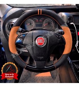 Fiat Grande Punto Dikme Direksiyon Kılıfı Delikli Deri Parlak Siyah Taba Detay Çift Yüzük ve Dikiş 2005-2009