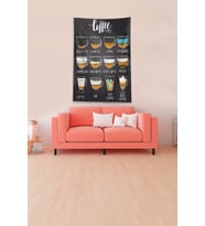 Gri-Siyah Coffee Types Leke Tutmaz Kadife Kumaş Duvar Örtüsü Duvar Halısı Tapestry