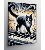 Kanvas Tablo Piyanodaki Siyah Kedi