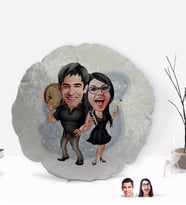 BK Gift Kişiye Özel Sevgililer Karikatürlü Yuvarlak Dekoratif Kırlent Yastık-18