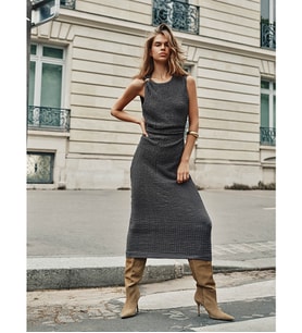 LCW Vision Antrasit Bisiklet Yaka Büzgülü Bodycon Elbise