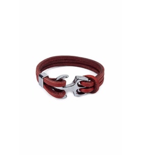 Krom Çapa Kilitlemeli Gerçek / Hakiki Deri Bileklik - Çapa Kilitli - Kırmızı - Unisex