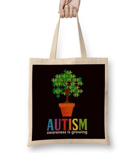 Autism Awareness Tree Autistic Puzzle Ribbon Special Needs Bez Çanta Uzun Saplı