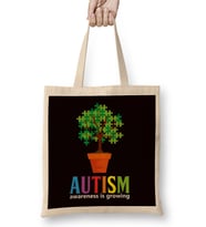Autism Awareness Tree Autistic Puzzle Ribbon Special Needs Bez Çanta Uzun Saplı