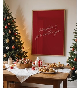 Çerçevesiz Poster Season's Greetings Kırmızı Yılbaşı (Çok Renkli)