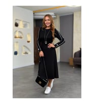 Kadın Uzun Kollu Bisiklet Yaka Midi Modal Elbise