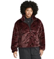 Nike Sportswear Loose Fit Printed Faux Fur Jackret Geniş Kalıp Suni Kürk Kadın Ceket Bordo