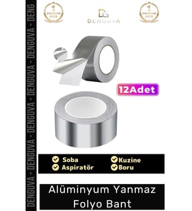 Suya Sıcaklığa Dayanıklı Tamir Soba Boru Yama Alüminyum Yanmaz Folyo Bant 45mm - 5mt - 12 Adet