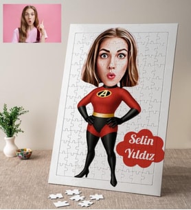 Karikatürlü Süper Kadın Kişiye Özel Puzzle