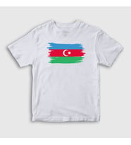 Presmono Unisex Çocuk Beyaz Bayrak Flag Azerbaycan Azerbaijan T-Shirt 536471tt (Beyaz)