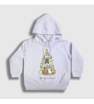 Presmono Unisex Çocuk Beyaz Merry Catmas Kediler Yılbaşı Kapüşonlu Sweatshirt 270091tt (Beyaz)