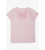 Breeze Kız Çocuk Tişört Güpürlü Fitilli 4-8 Yaş, Pembe