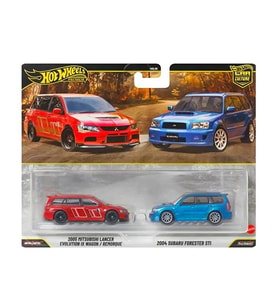 Hot Wheels Premium 2005 Mitsubishi Lancer Evolution IX Wagon ve 2004 Subaru Forester STI 2li Set JHW46