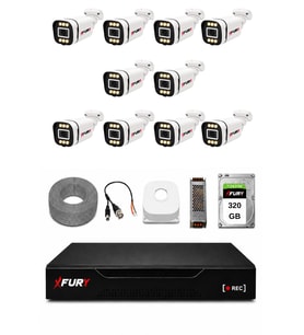 FURY 10 Kameralı 5MP Lens 1080P 6 Warm LED Renkli Gece Görüşlü Güvenlik Kamera Sistemi 320GB 1606