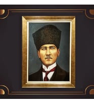 Altın Varaklı Çerçeveli Paspartulu Atatürk Tablo nl02A725 (Gold)
