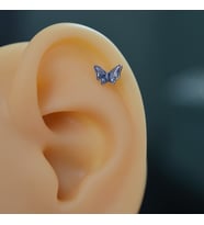 Lacivert Kelebekli Piercing Helix Kıkırdak Conch Lob Silver (Çok Renkli)