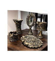 Dekoratif Polyester Kuşlu Beşli Salon Konsol Seti Gold Eskitme
